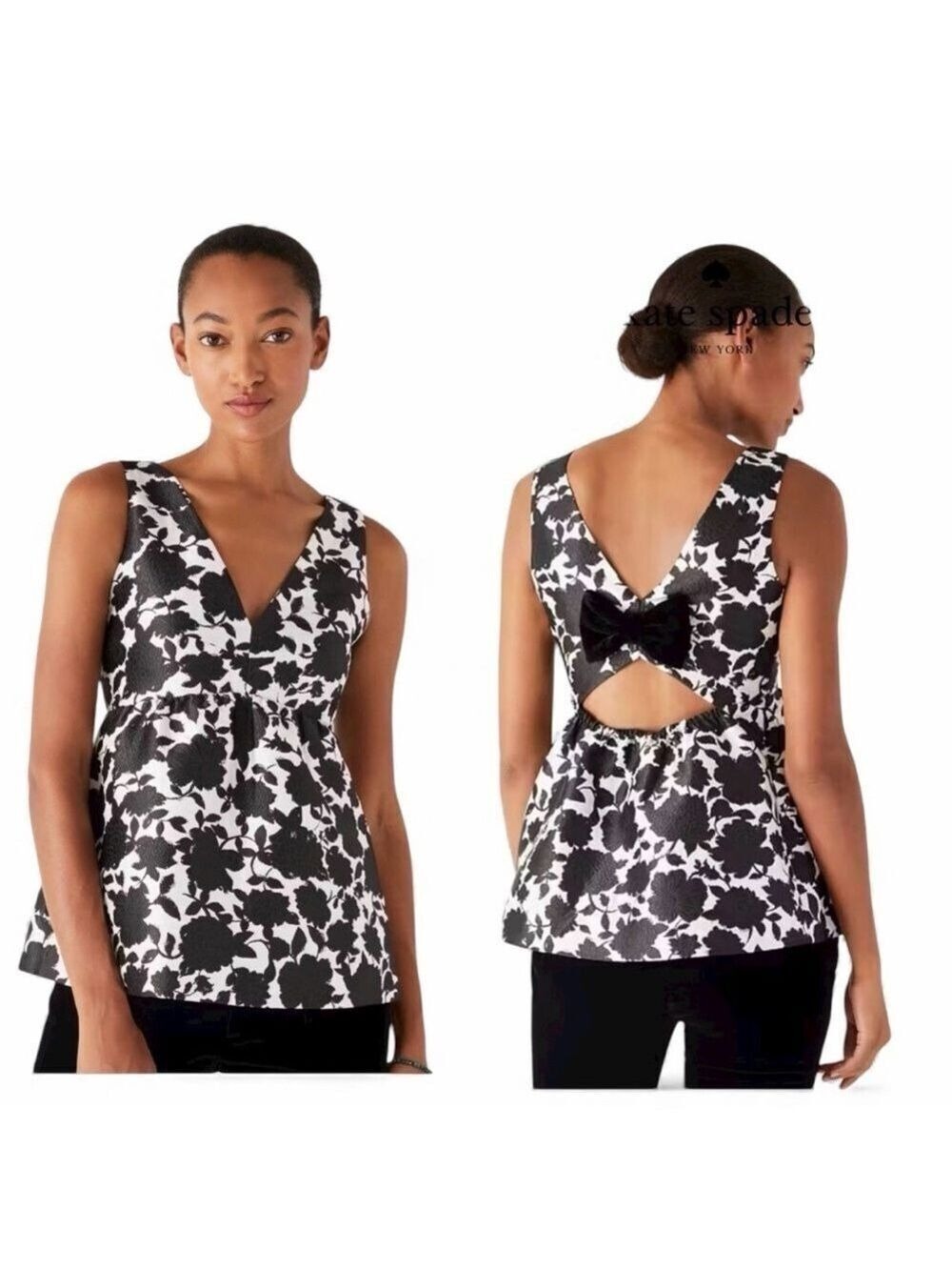 Kate Spade New York Bicolor Whimsical Floral Jacquard Fit & Flare Soirée Top S